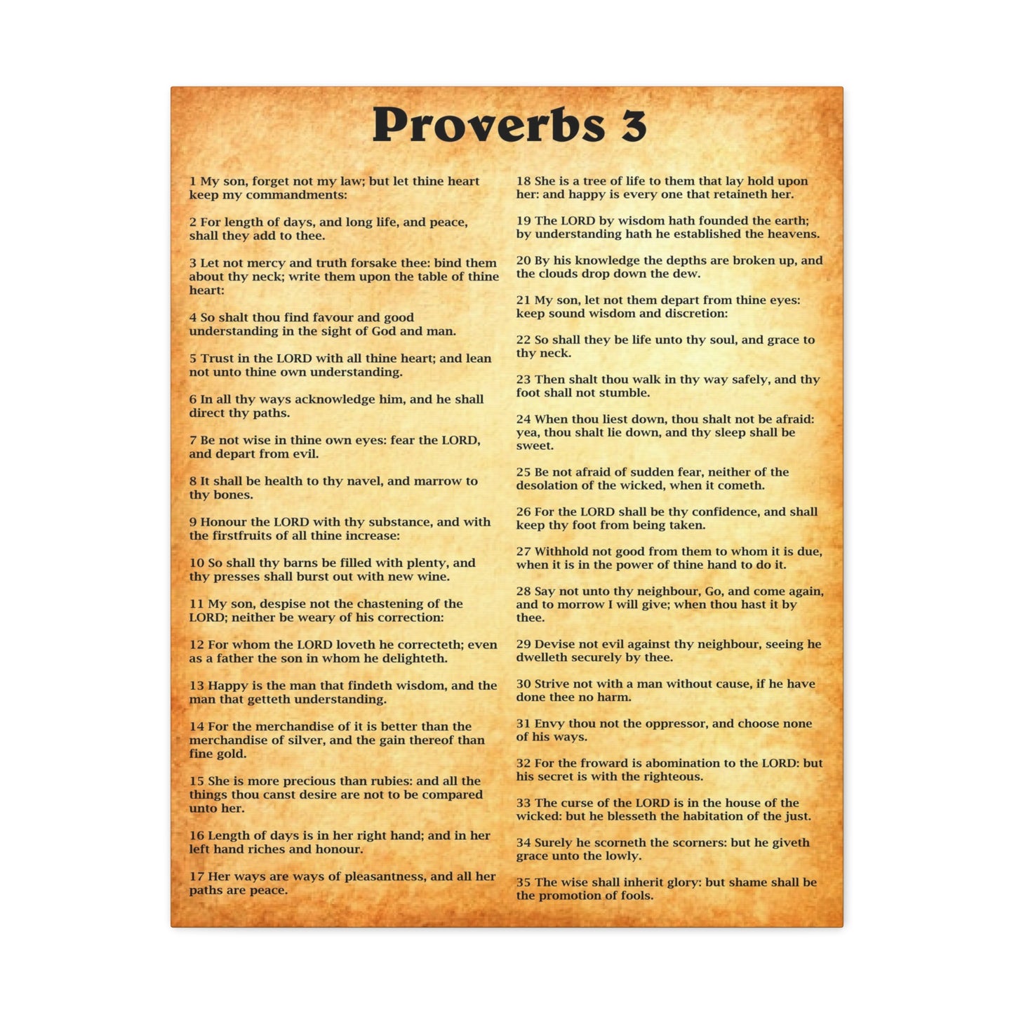 Scripture Walls Proverbs Chapter 3 Gold Bible Canvas Christian Wall Art Ready to Hang Unframed