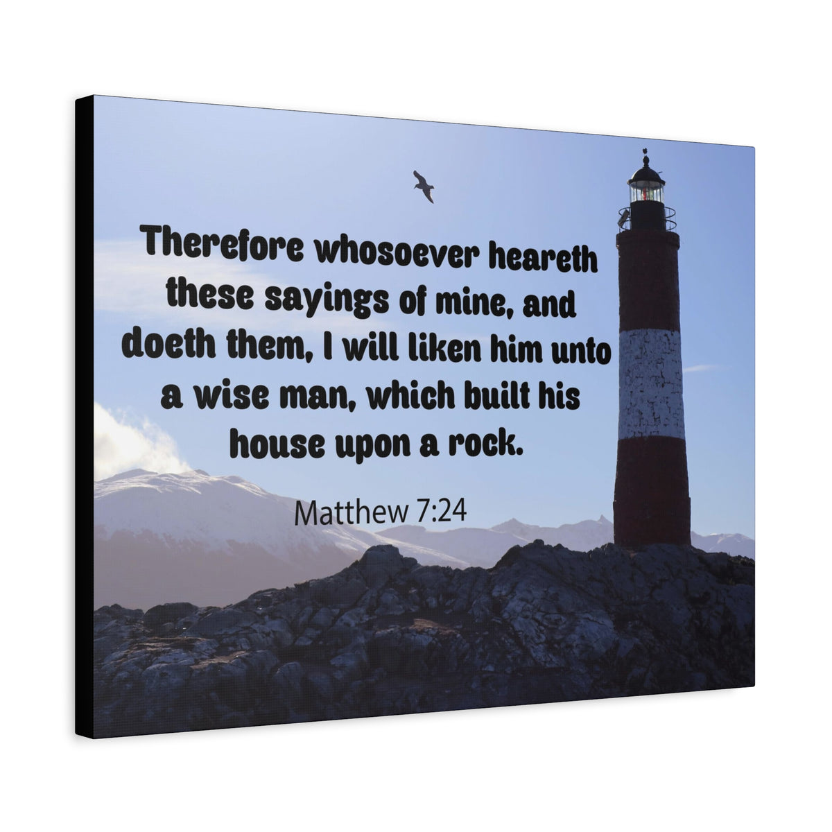 Scripture Canvas House Upon a Rock Matthew 7:24 Christian Wall Art Bible Verse Print Ready to Hang