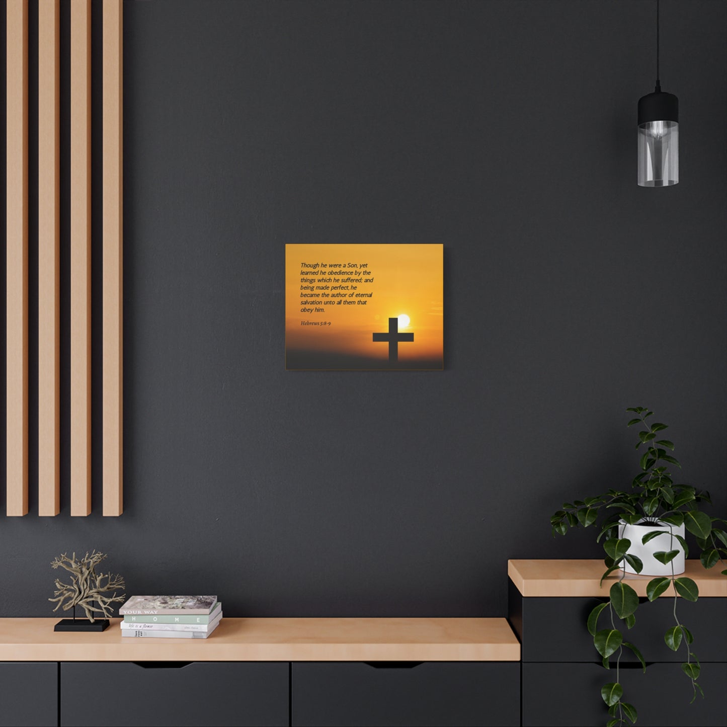 Scripture Canvas Eternal Salvation Hebrews 5:8-9 Christian Wall Art Bible Verse Print Ready to Hang
