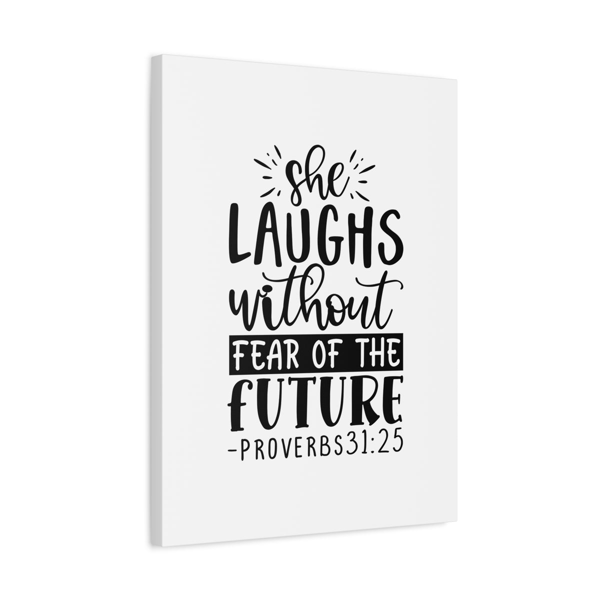 Scripture Canvas She Laughs Without Fear Proverbs 31:25 Christian Wall Art Bible Verse Print Ready to Hang
