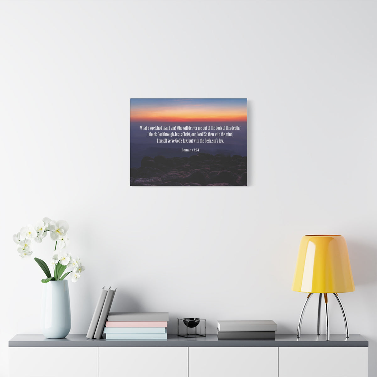 Scripture Canvas Sin's Law Romans 7:24-25 Christian Wall Art Bible Verse Print Ready to Hang