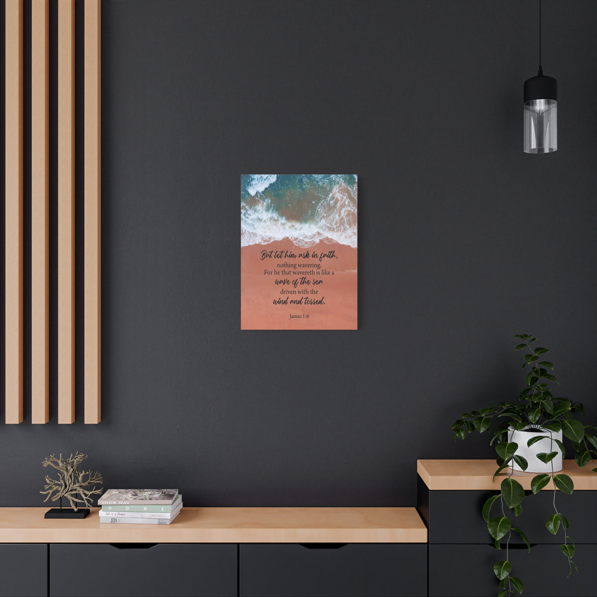 Scripture Canvas Wave of the Sea James 1:6 Christian Wall Art Bible Verse Print Ready to Hang