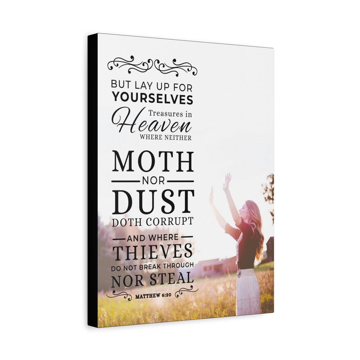 Scripture CanvasMoth Nor Dust Matthew 6:26  Christian Wall Art Bible Verse Print Ready to Hang