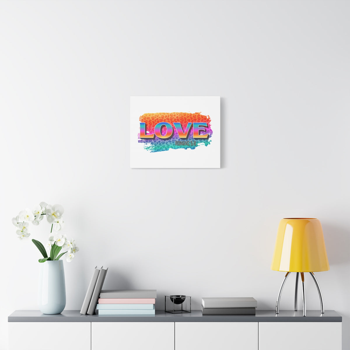 Scripture Canvas Love Romans 5:8 Christian Wall Art Bible Verse Print Ready to Hang