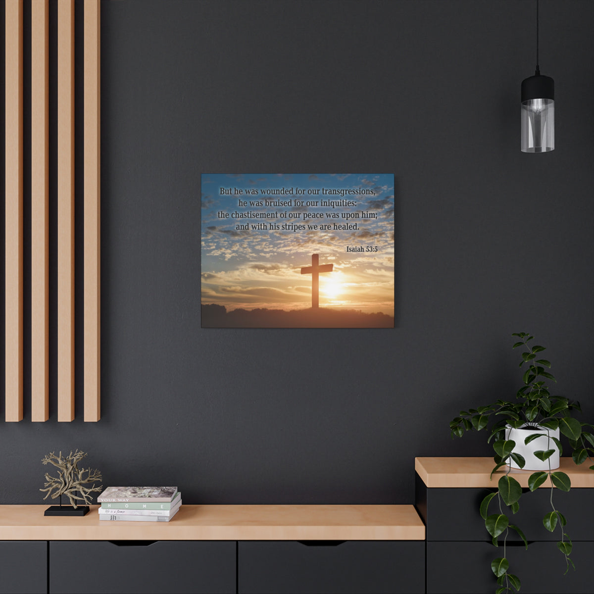 Scripture Canvas Wounded For Our Transgressions Isaiah 53:5 Christian Wall Art Bible Verse Print Ready to Hang