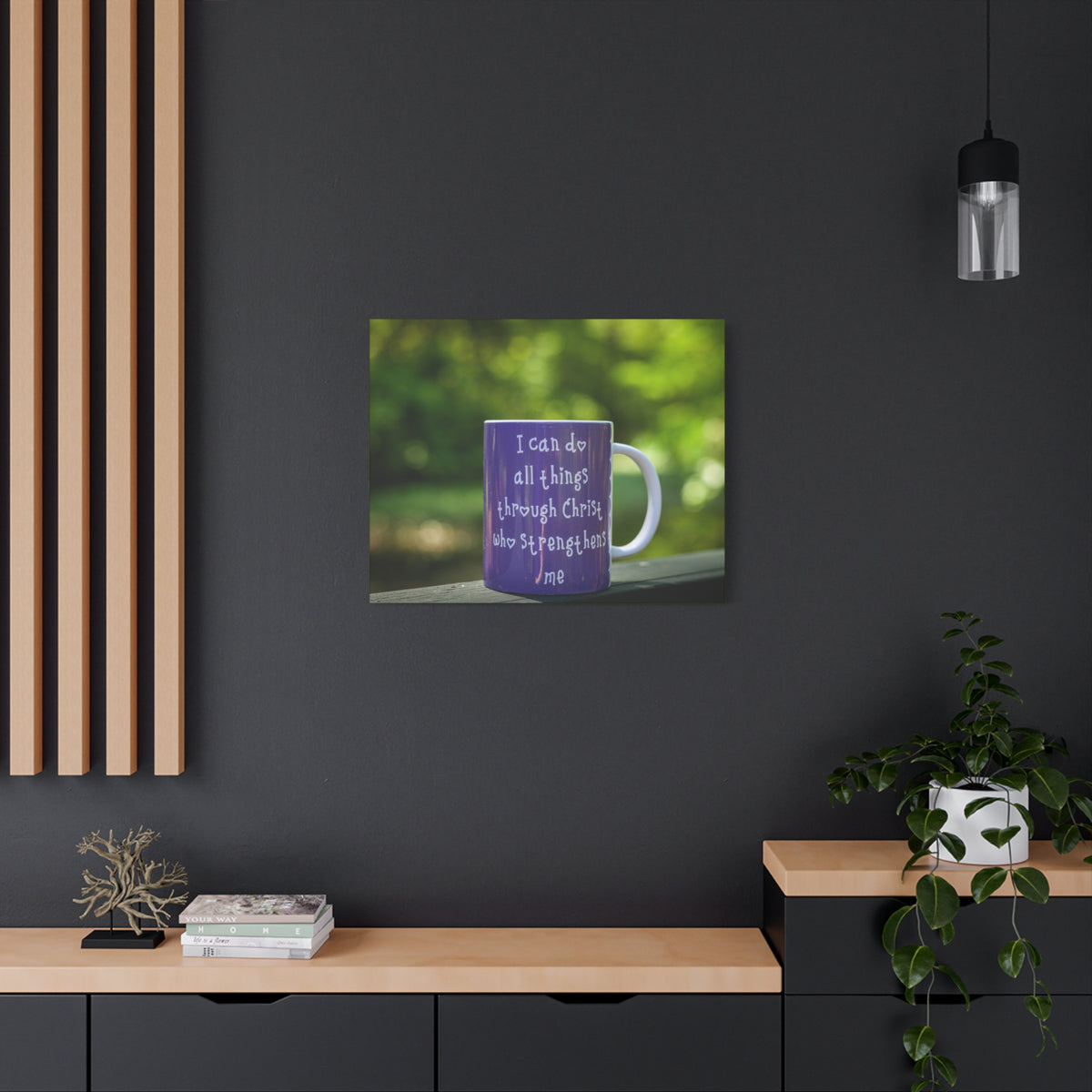 Scripture Canvas Strengthens Me Philippians 4:13 Purple Mug Christian Wall Art Bible Verse Print Ready to Hang