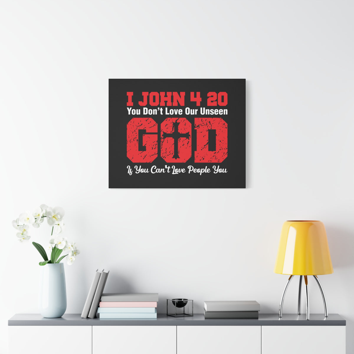 Scripture Canvas Our Unseen God 1 John 4:20 Christian Wall Art Bible Verse Print Ready to Hang