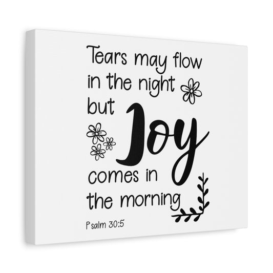 Scripture Canvas Joy Comes Psalm 30:5 Christian Wall Art Bible Verse Print Ready to Hang