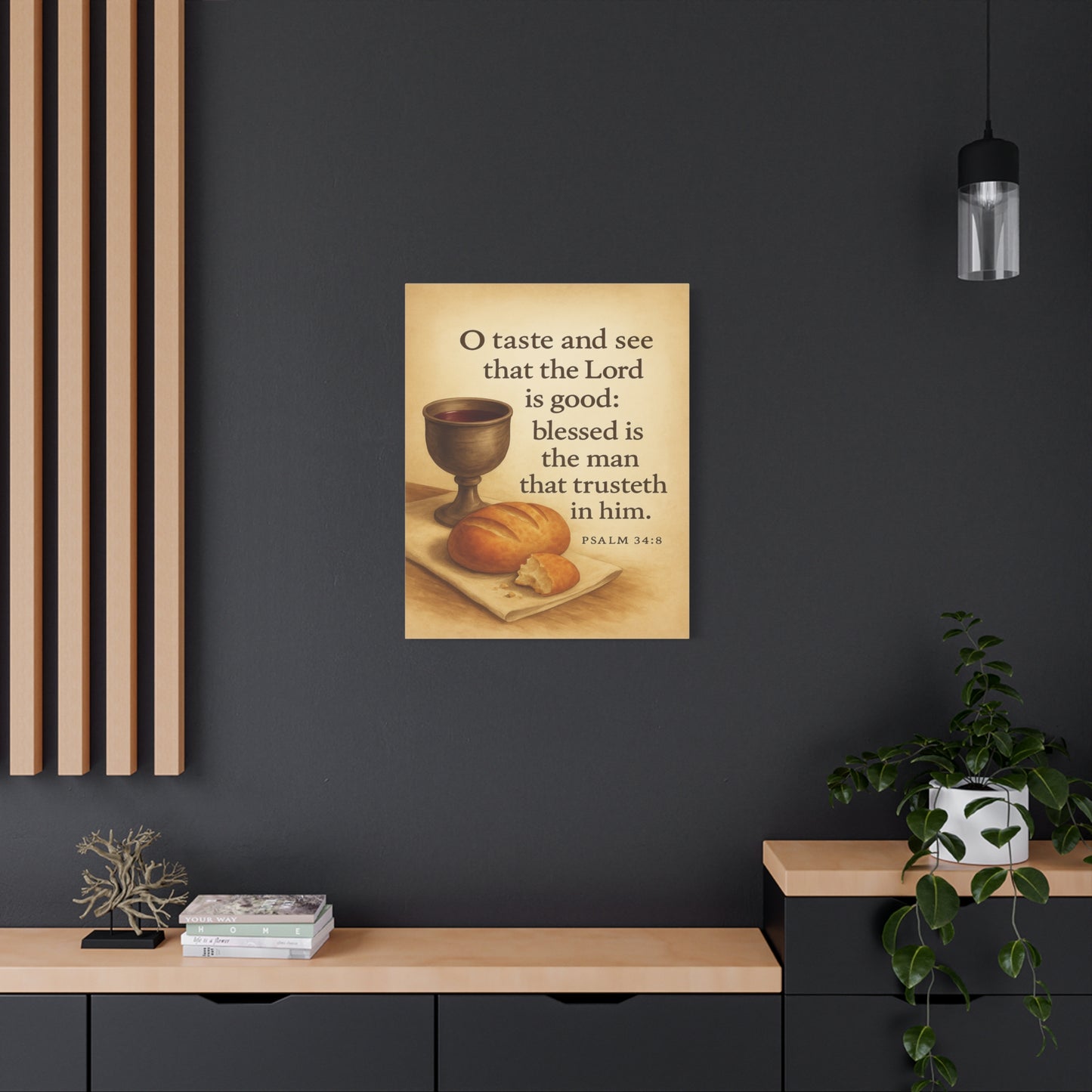 Bible Verse Canvas Psalm 34:8 Christian Home Décor Wall Art Scripture Ready to Hang Faith Print