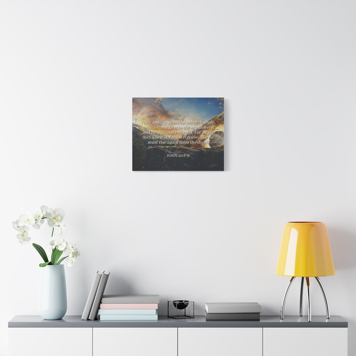 Scripture Canvas Rise Again John 20:8-9 Christian Wall Art Bible Verse Print Ready to Hang