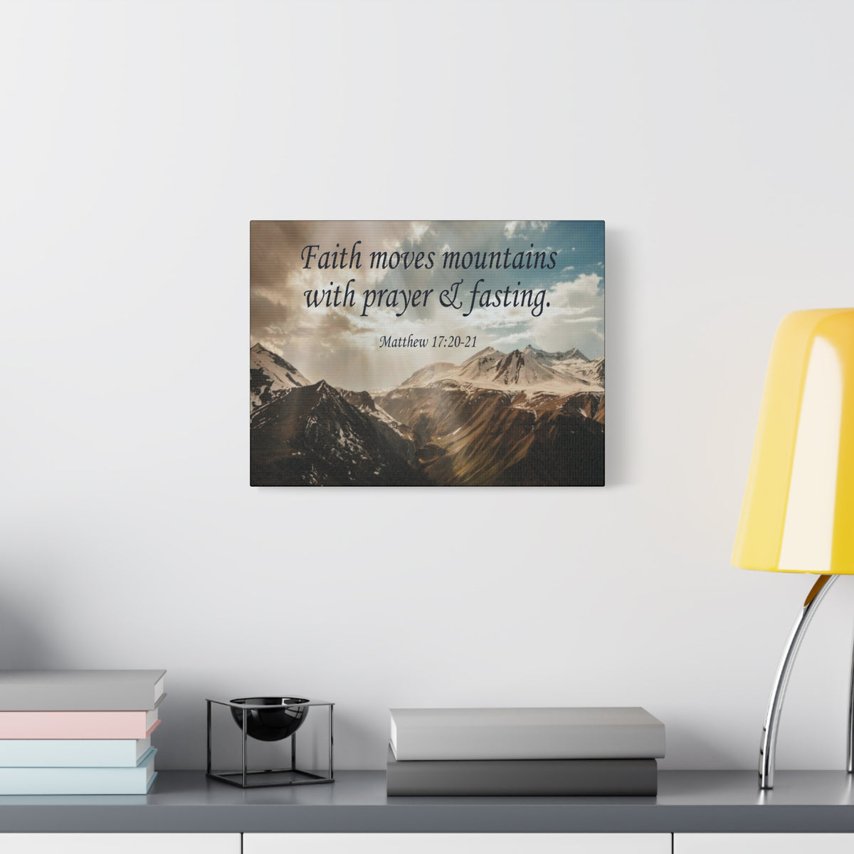 Scripture Canvas Faith Moves Mountains Matthew 17:20-21 Christian Wall Art Bible Verse Print Ready to Hang
