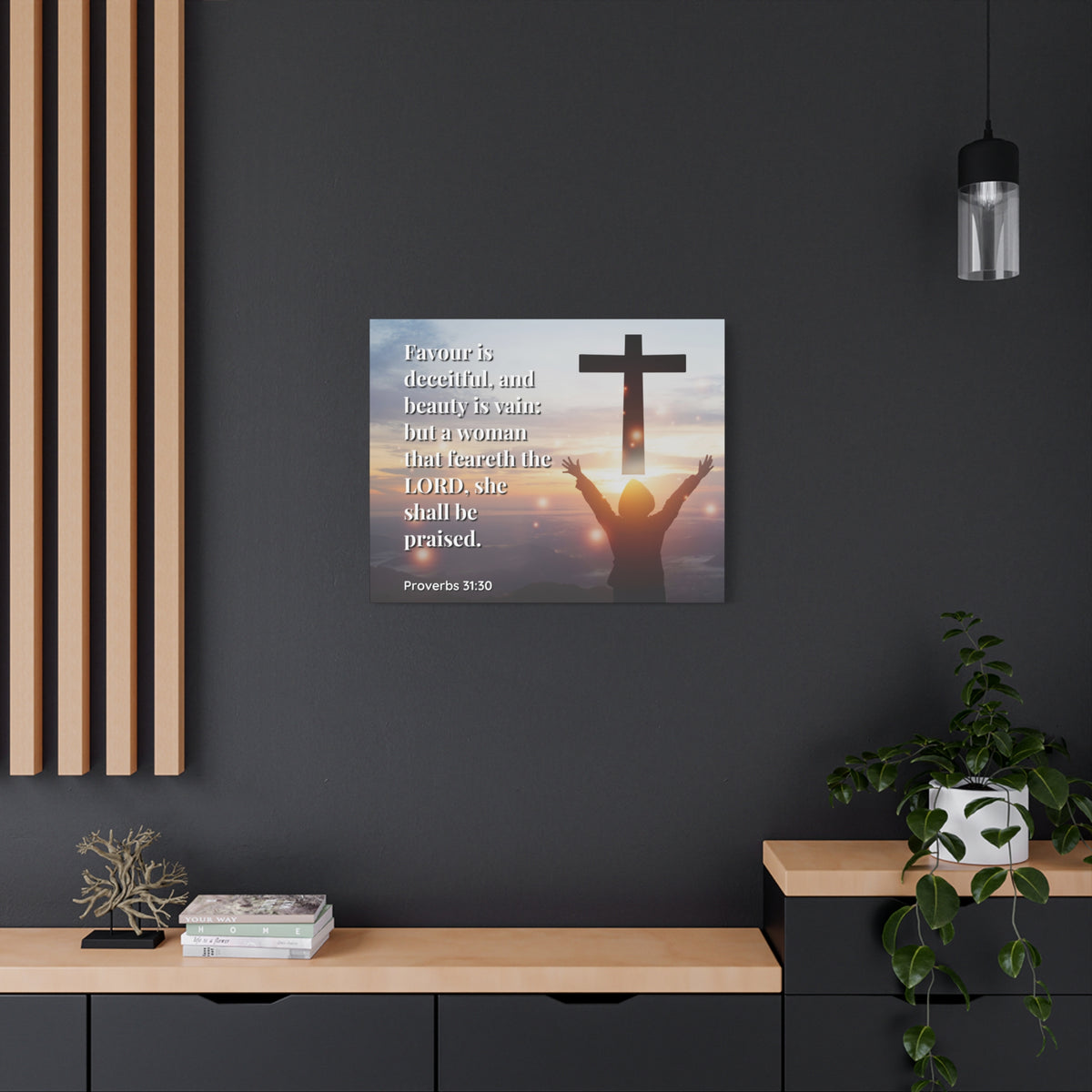 Scripture Canvas Fear The Lord Proverbs 31:30 Christian Wall Art Bible Verse Print Ready to Hang