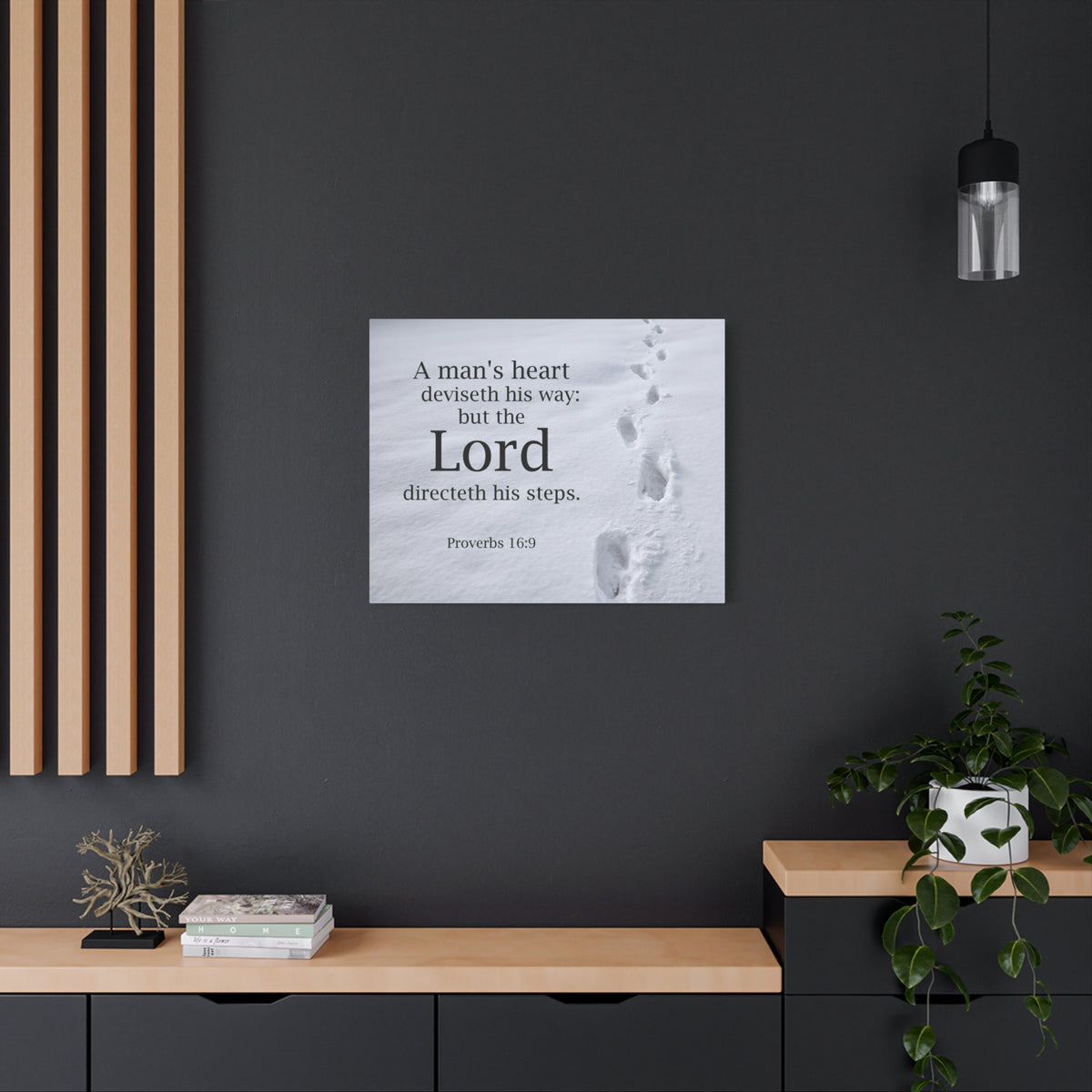 Scripture Canvas The Lord Directeth Steps Proverbs 16:9 Christian Wall Art Bible Verse Print Ready to Hang