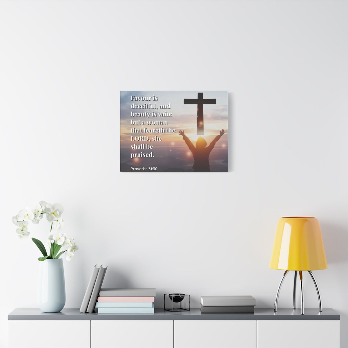 Scripture Canvas Fear The Lord Proverbs 31:30 Christian Wall Art Bible Verse Print Ready to Hang