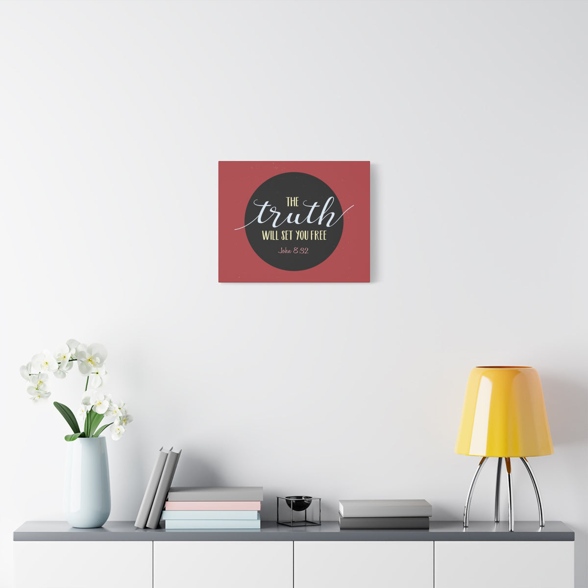 Scripture Canvas The Truth Red John 8:32 Christian Wall Art Bible Verse Print Ready to Hang