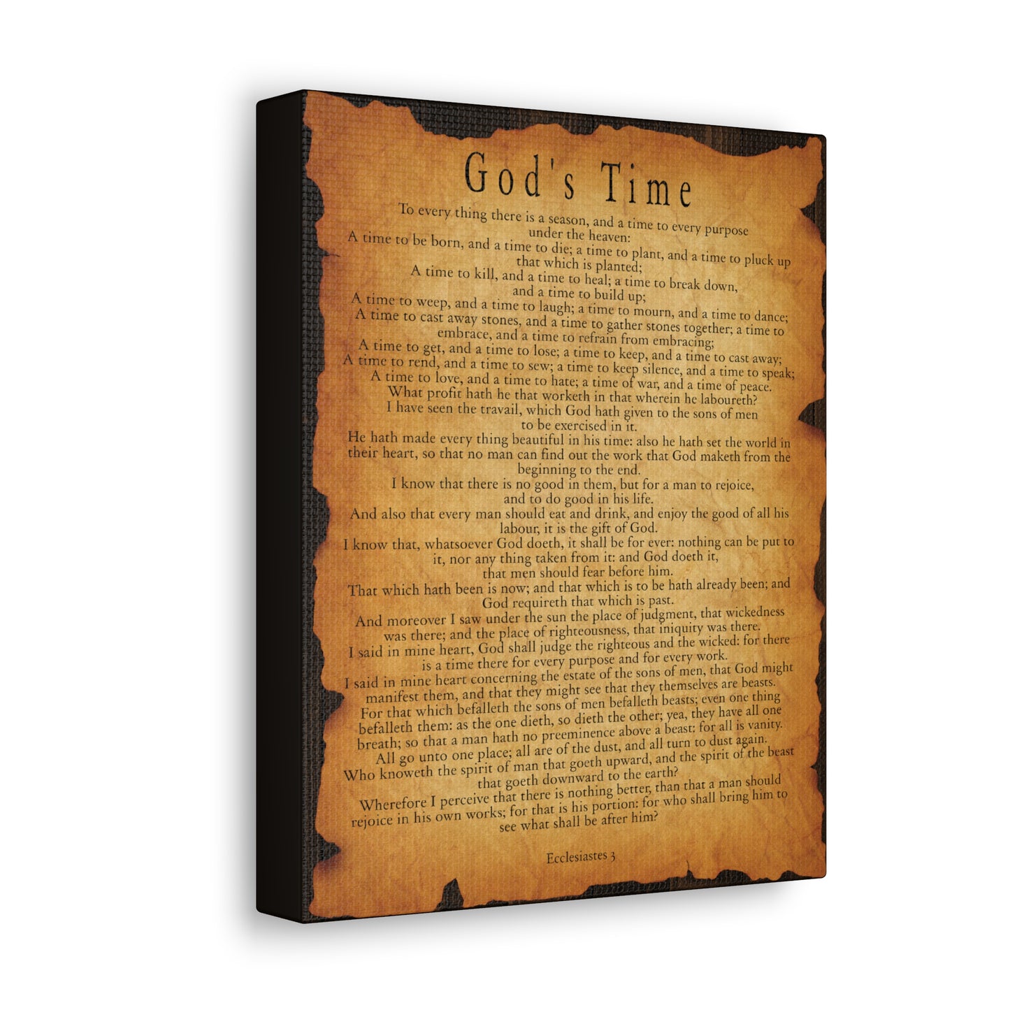 c God's Time Ecclesiastes 3 Gold Brown Bible Verse Canvas Christian Wall Art Ready to Hang