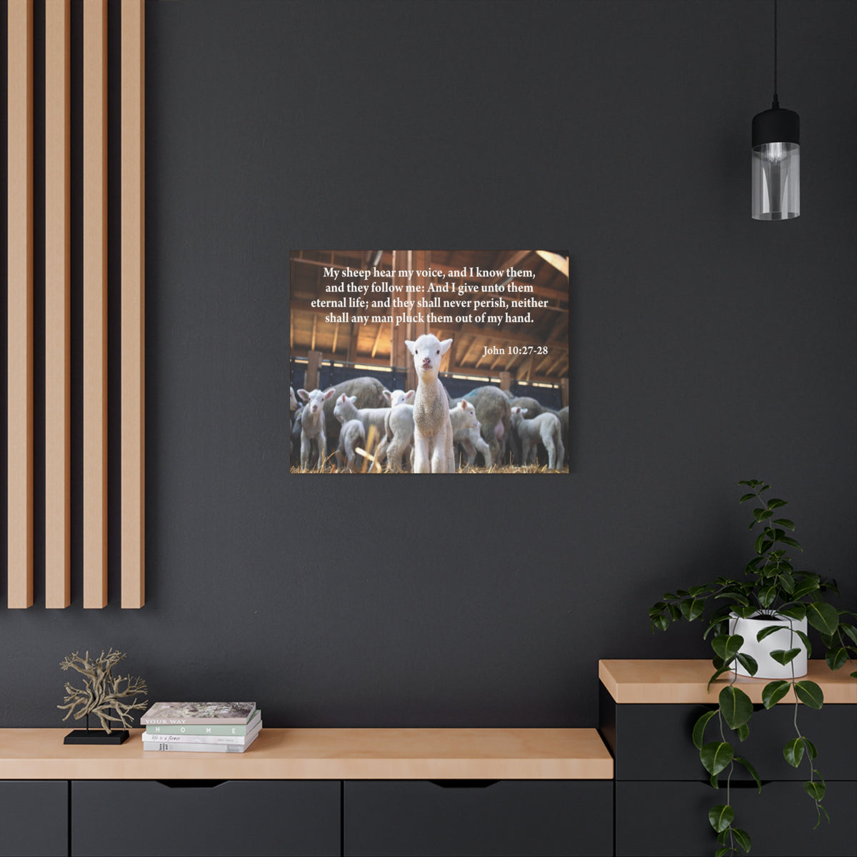Scripture Canvas My Sheep Hear My Voice John 10:27-28 Christian Wall Art Bible Verse Print Ready to Hang