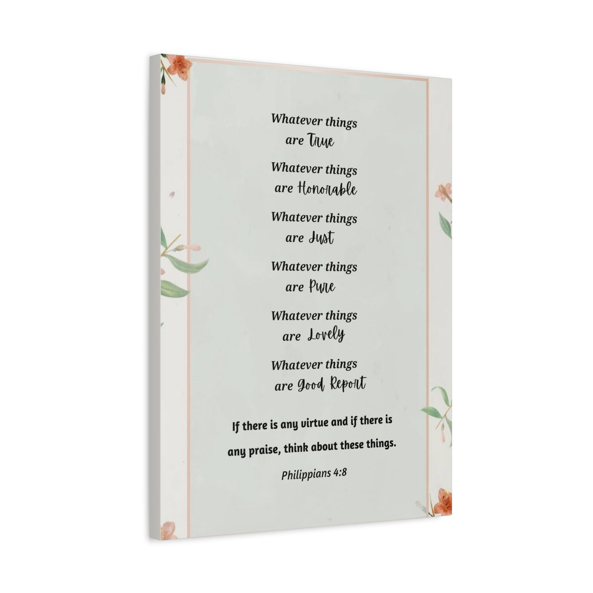 Scripture Canvas Whatsoever Things Are Philippians 4:8 Christian Wall Art Bible Verse Print Ready to Hang