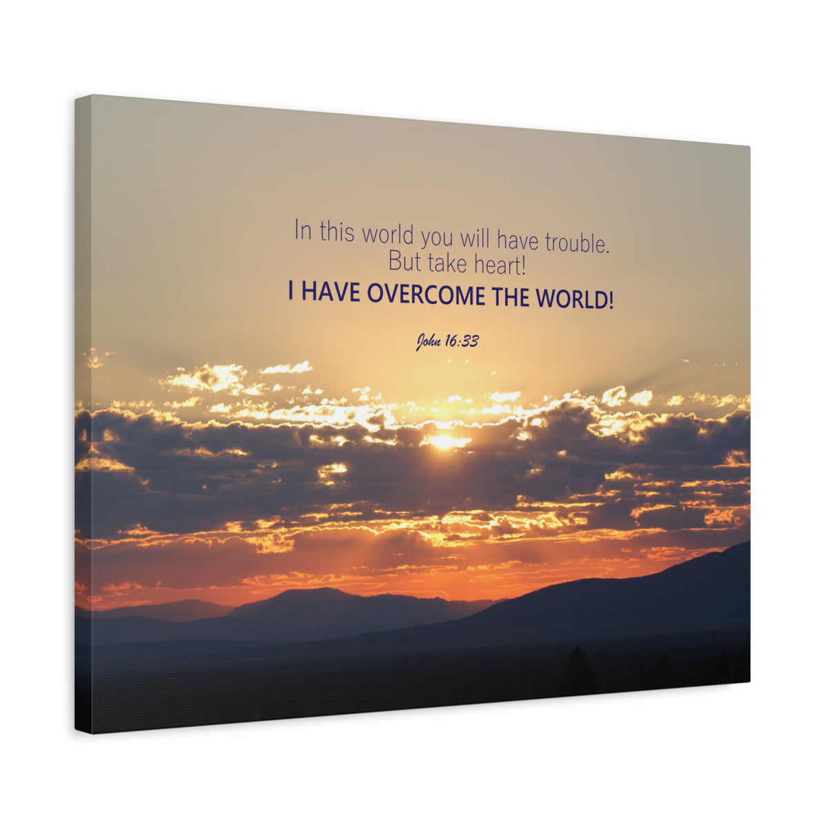 Scripture Canvas Overcome The World John 16:33 Christian Wall Art Bible Verse Print Ready to Hang