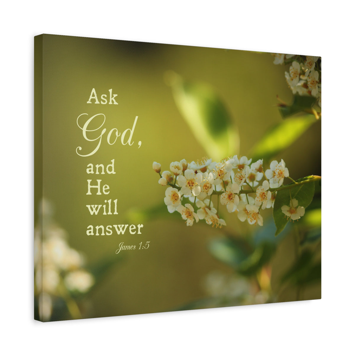 Scripture Canvas He Will Answer James 1:5 Christian Wall Art Bible Verse Print Ready to Hang