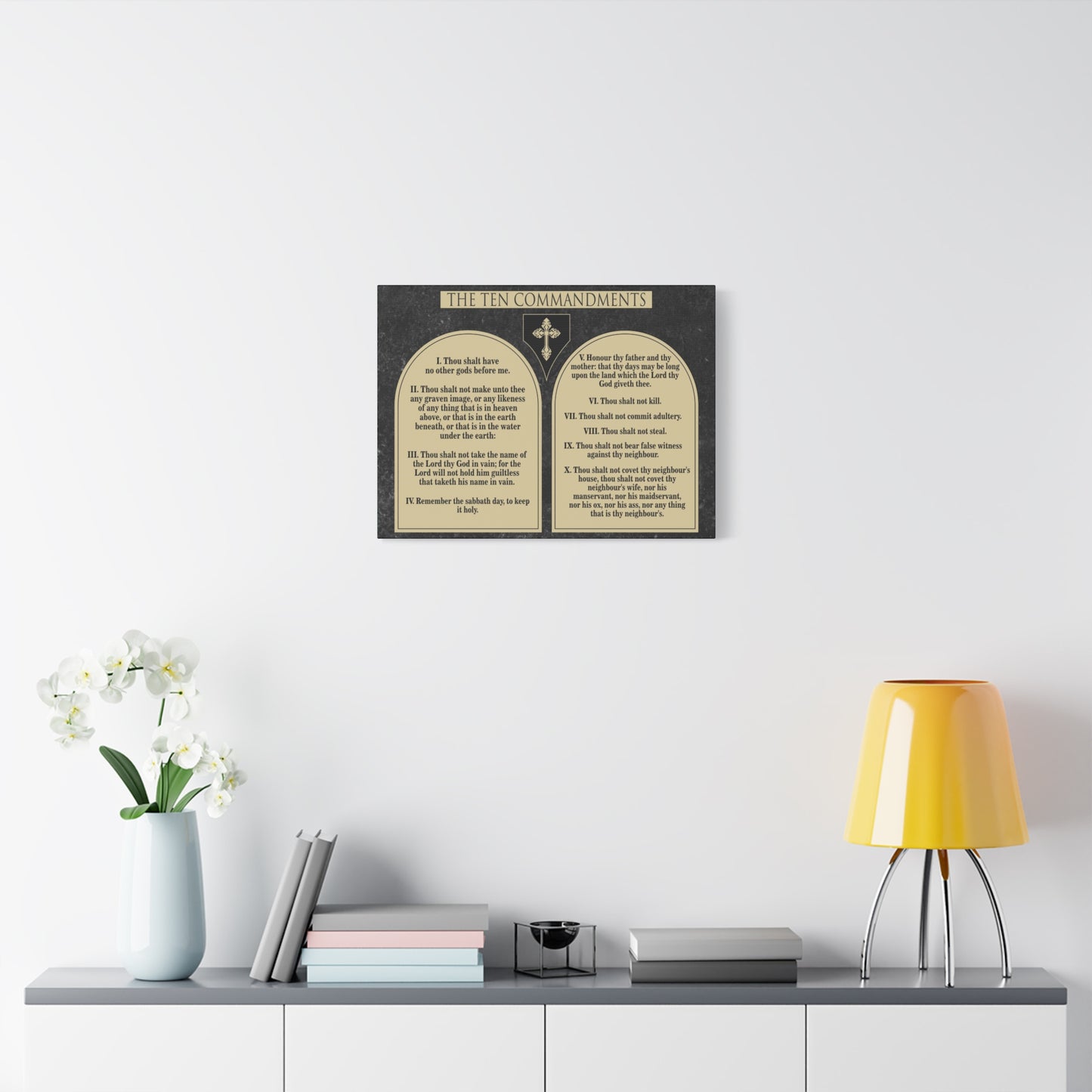 Scripture Canvas Ten Commandments Tablets Brown Christian Wall Art Print Ready to Hang