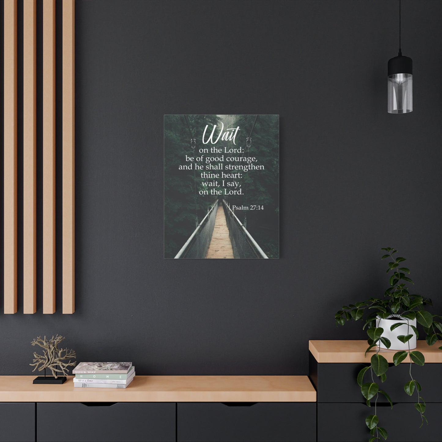 Bible Verse Canvas Wait on the Lord Psalm 27:14 Wall Art Christian Home Decor