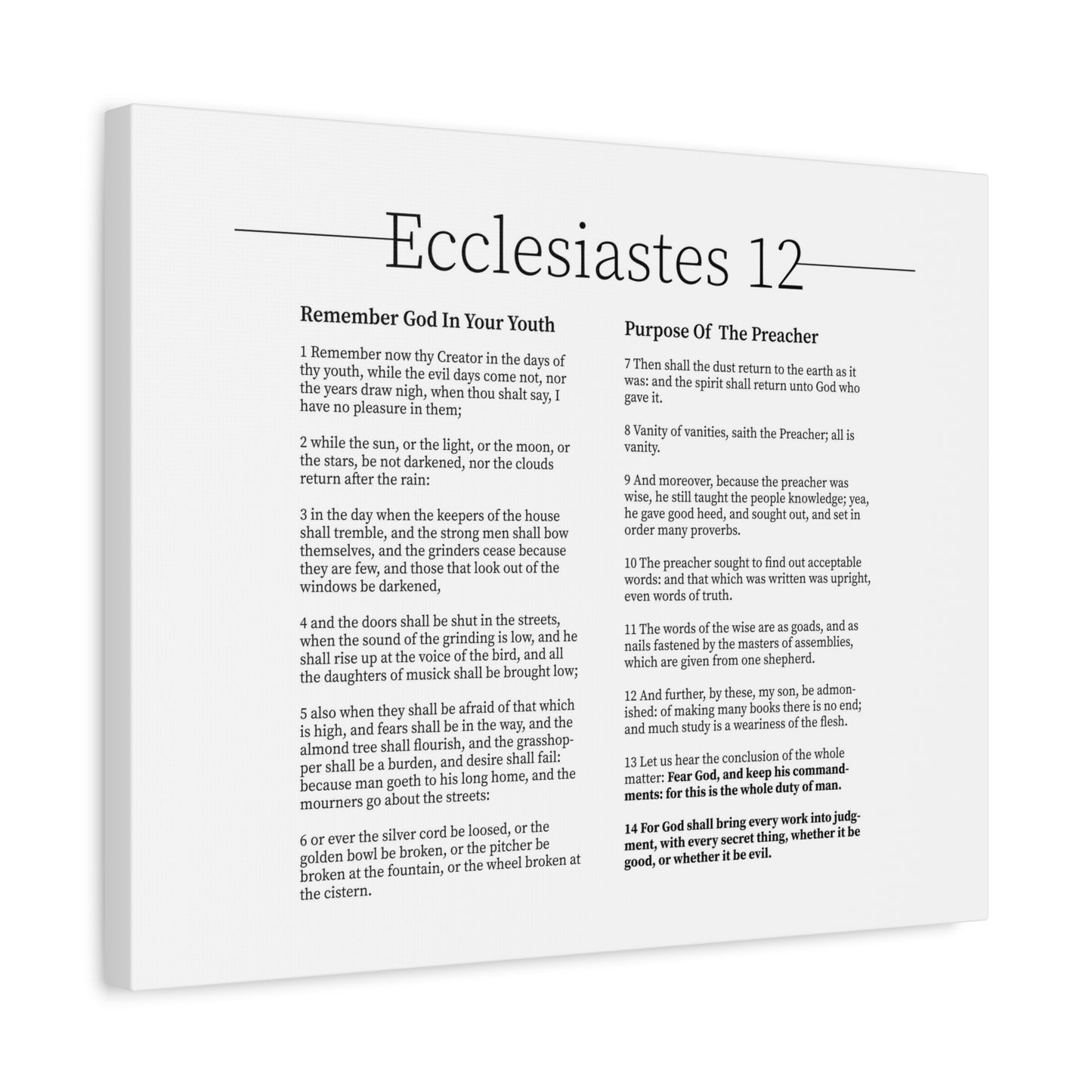 Scripture Canvas His Commandments Ecclesiastes 12 Christian Wall Art Bible Verse Print Ready to Hang