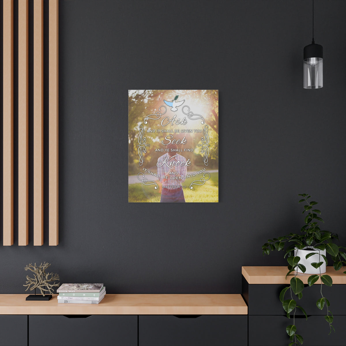 Scripture Canvas Ask Seek Knock Matthew 7:7 Christian Wall Art Bible Verse Print Ready to Hang