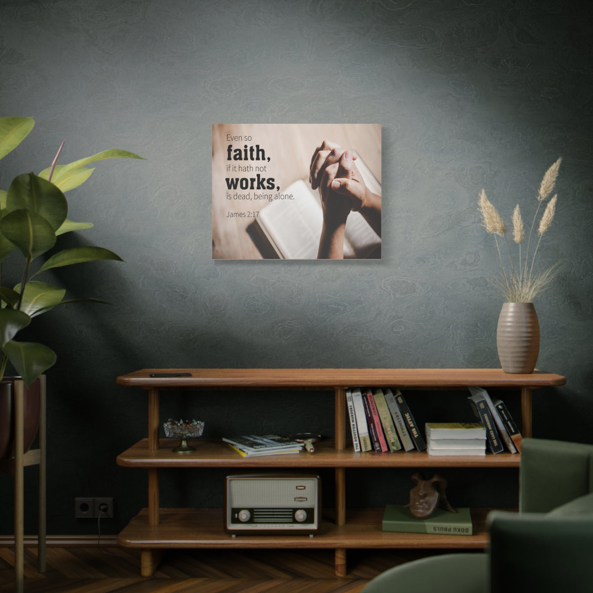 Scripture Canvas Faith Works James 2:17 Christian Wall Art Bible Verse Print Ready to Hang