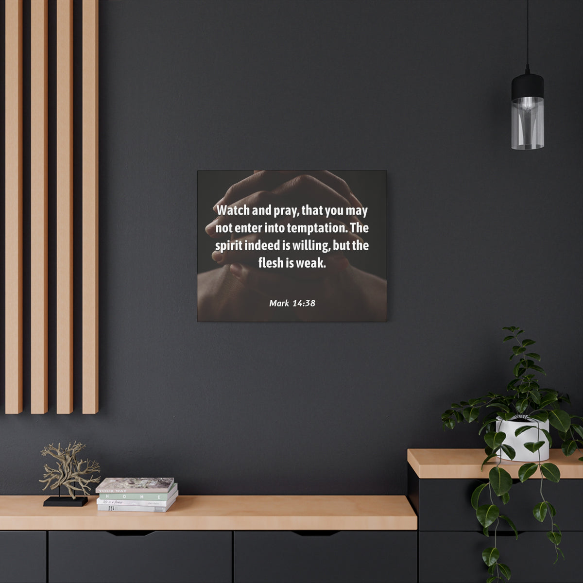 Scripture Canvas Temptation Mark 14:38 Christian Wall Art Bible Verse Print Ready to Hang