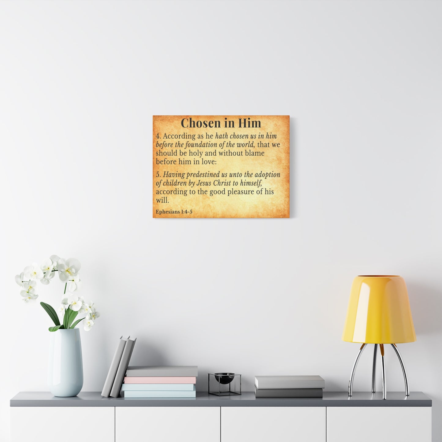 Scripture Walls Ephesians 1:4-5 Chosen in Christ Gold Bible Verse Canvas Christian Wall Art Ready to Hang Unframed
