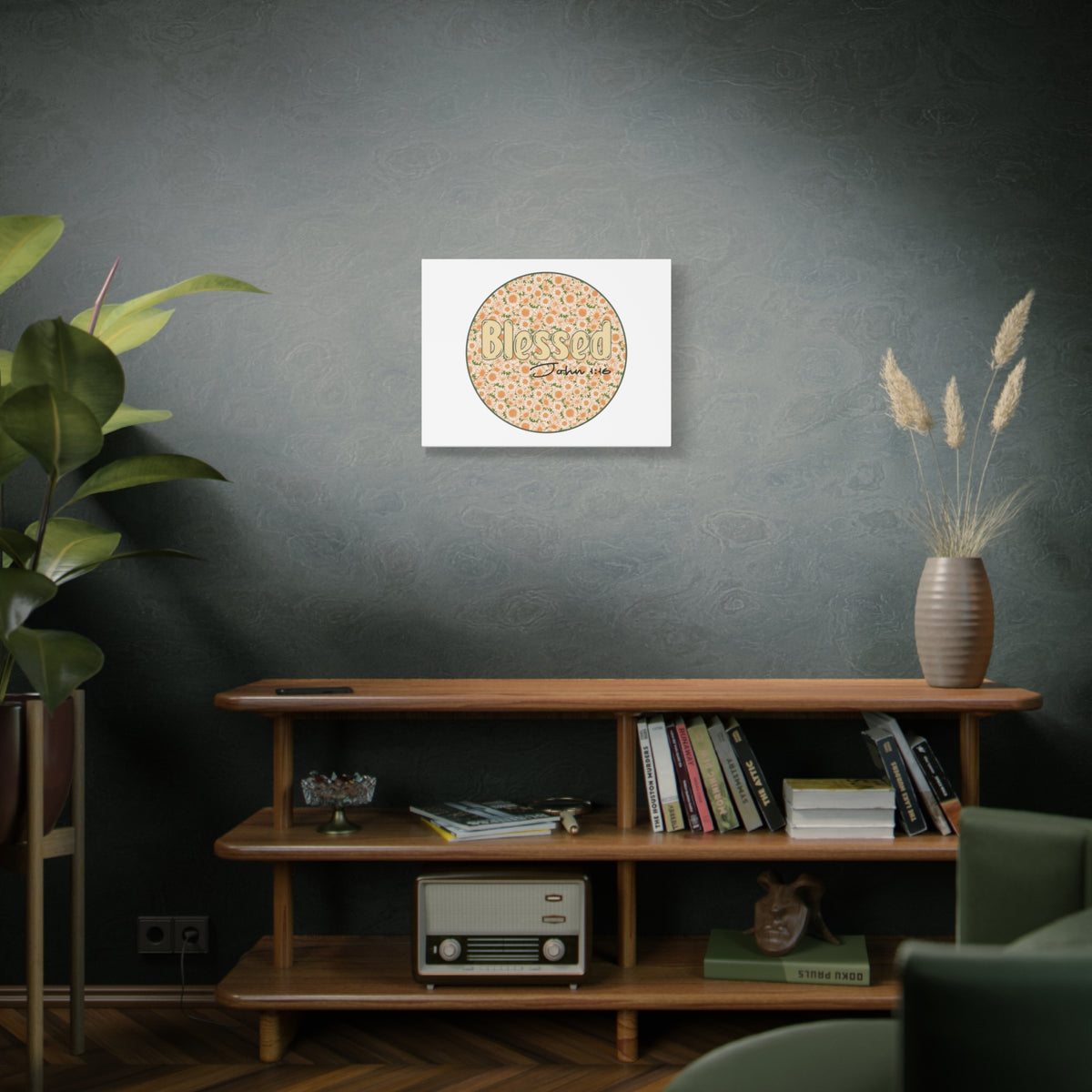 Scripture Canvas Blessed John 1:16 Flower Circle Christian Wall Art Bible Verse Print Ready to Hang