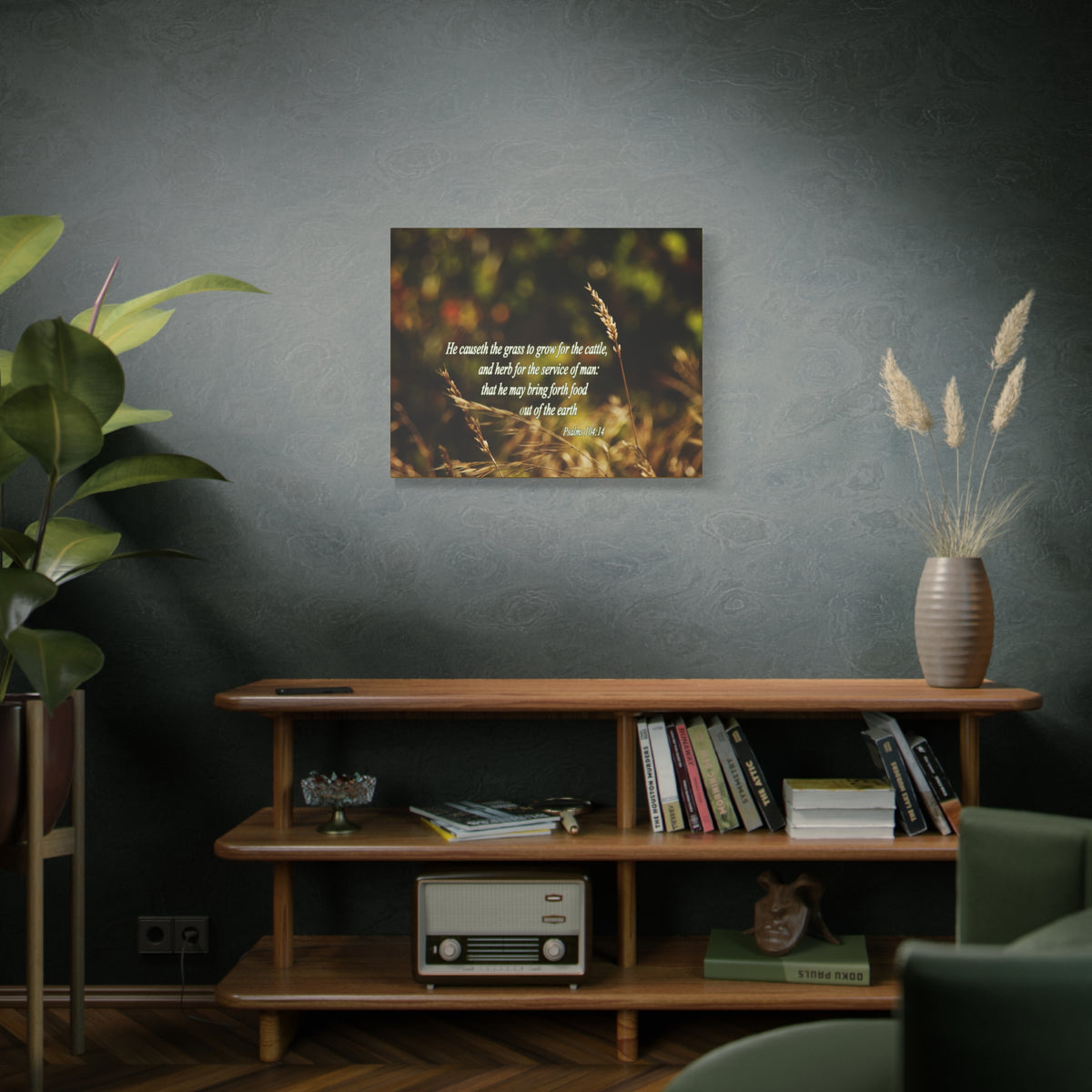 Scripture Canvas He May Bring Forth Psalms 104:14 Christian Wall Art Bible Verse Print Ready to Hang