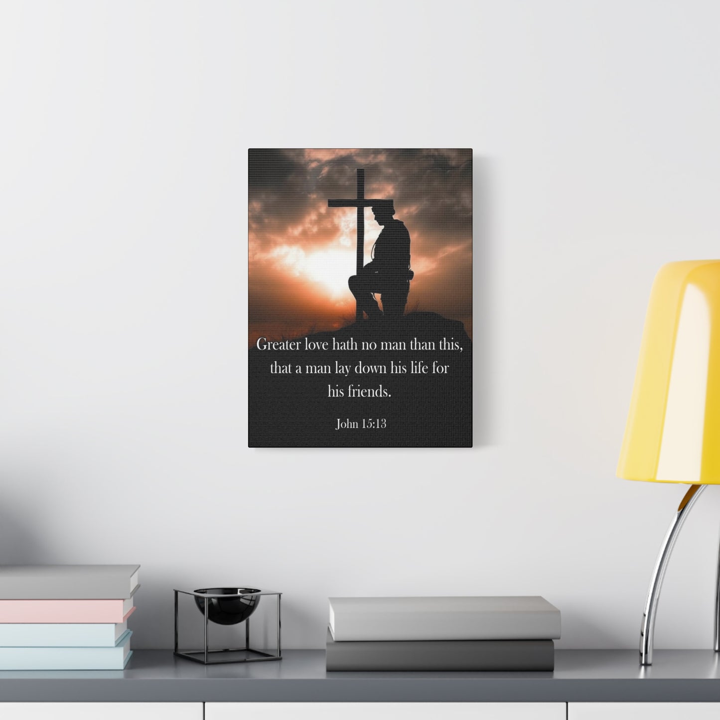 Scripture Walls John 15:13 Greater Love Soldier at Cross Christian Wall Art Print Ready to Hang Unframed