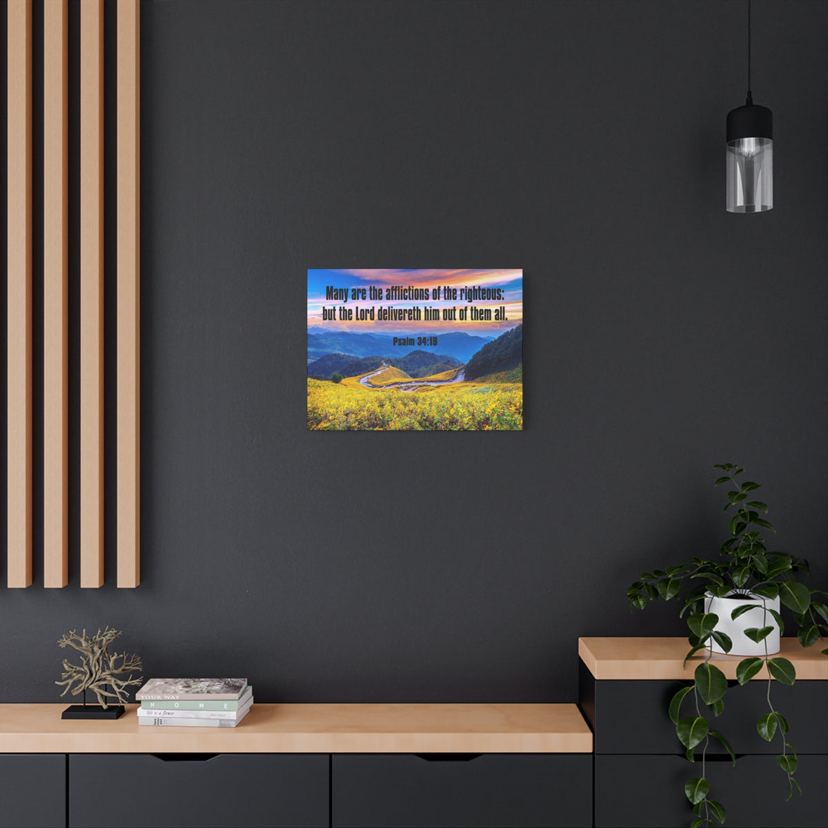 Scripture Canvas Afflictions of the Righteous Psalm 34:19 Christian Wall Art Bible Verse Print Ready to Hang