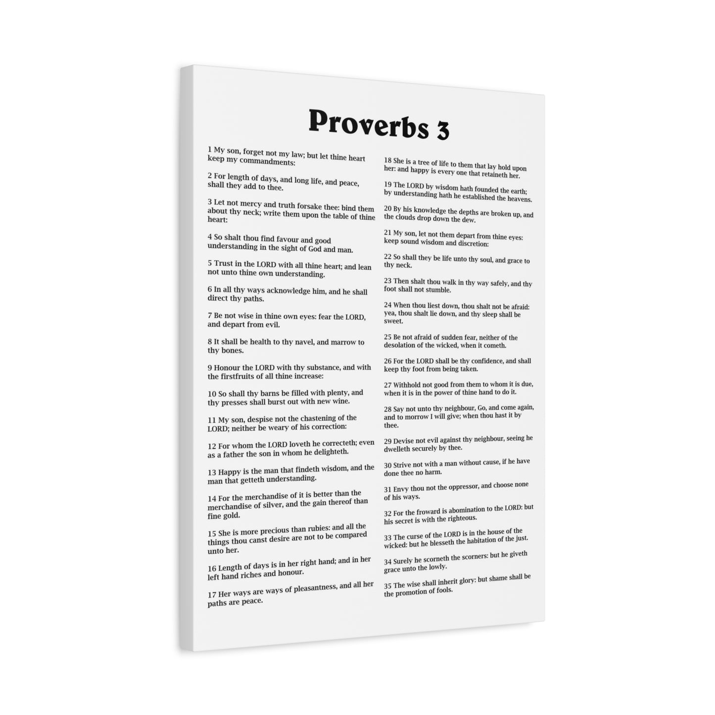 Scripture Walls Proverbs Chapter 3 White Bible Canvas Christian Wall Art Ready to Hang Unframed