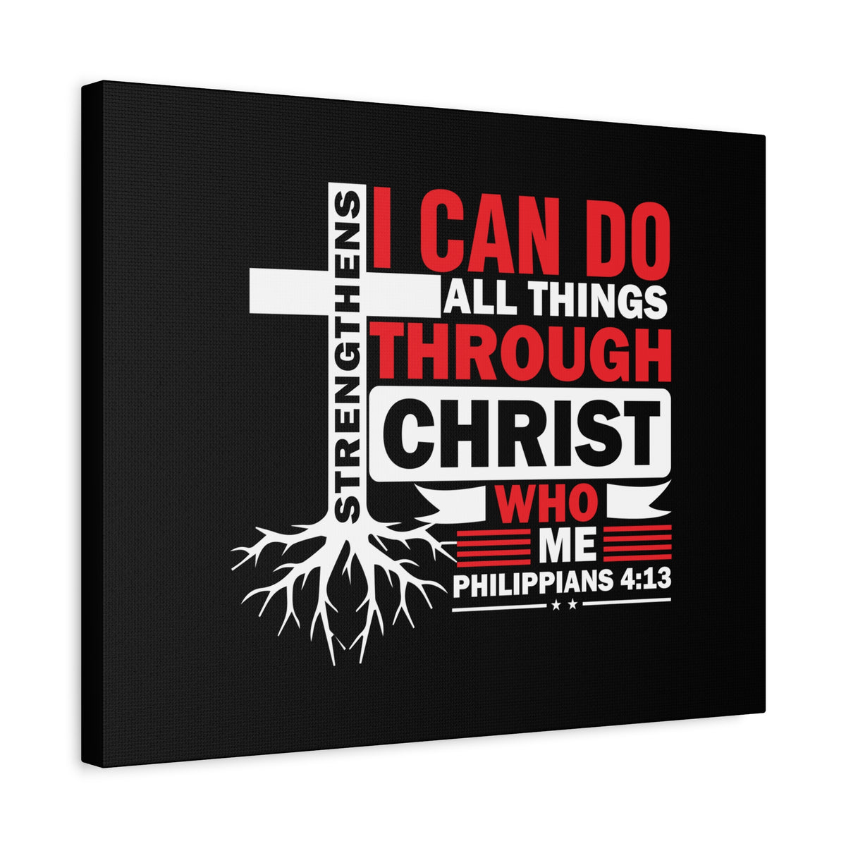 Scripture Canvas Strengthens Me Red Cross Philippians 4:13 Christian Wall Art Bible Verse Print Ready to Hang
