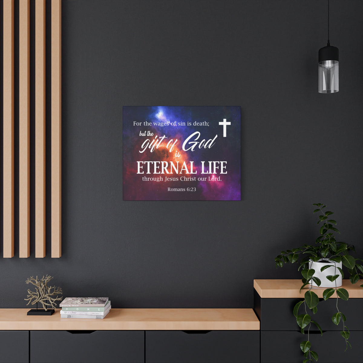 Scripture Canvas Gift of God is Eternal Life Romans 6:23 Christian Wall Art Bible Verse Print Ready to Hang