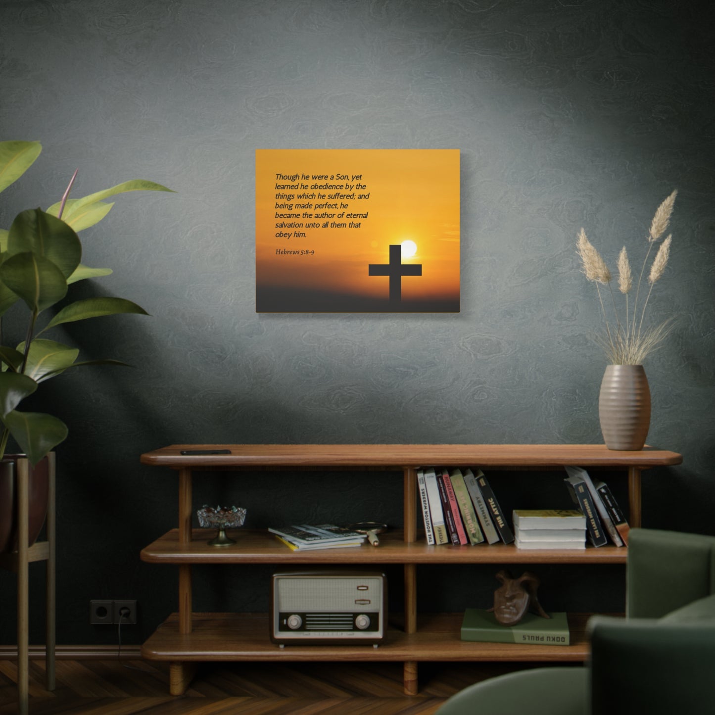 Scripture Canvas Eternal Salvation Hebrews 5:8-9 Christian Wall Art Bible Verse Print Ready to Hang
