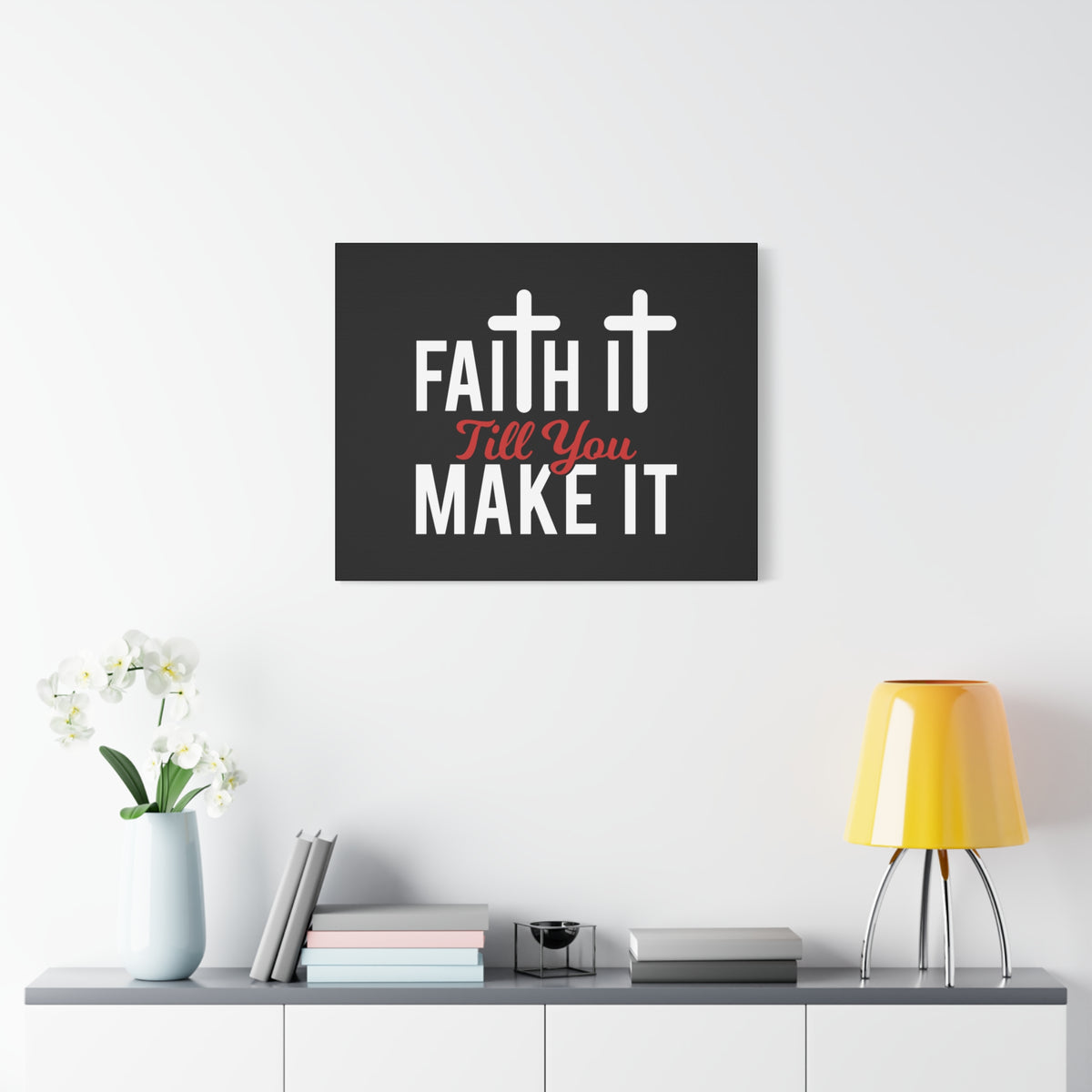 Scripture Canvas Faith It Till You Make It Hebrews 11:1 Red Christian Wall Art Bible Verse Print Ready to Hang