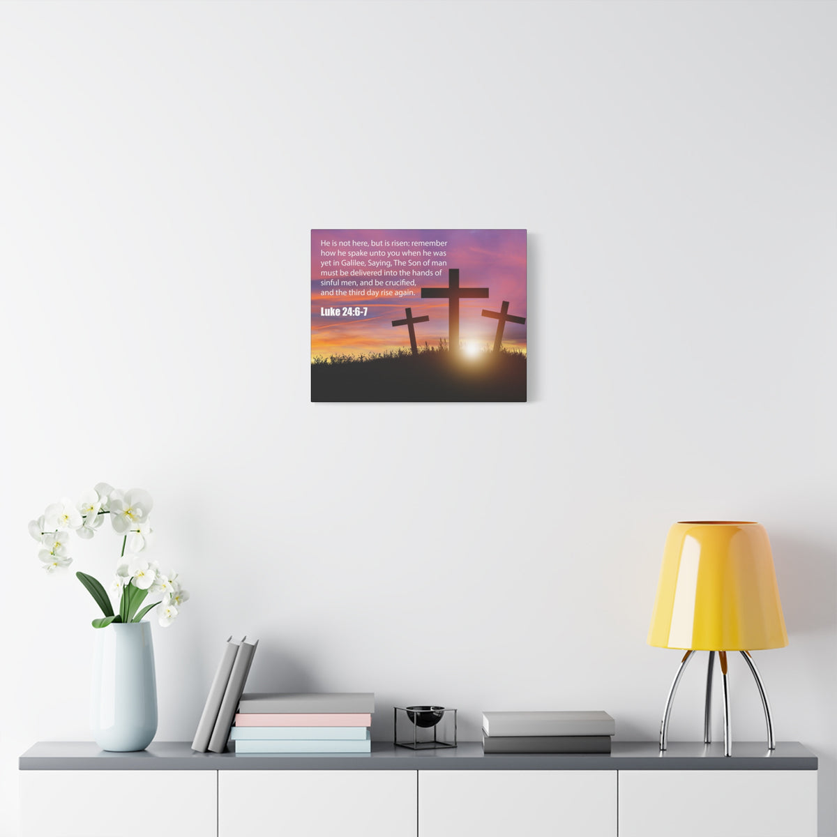 Scripture Canvas He Has Risen Luke 24:6-7 Christian Wall Art Bible Verse Print Ready to Hang