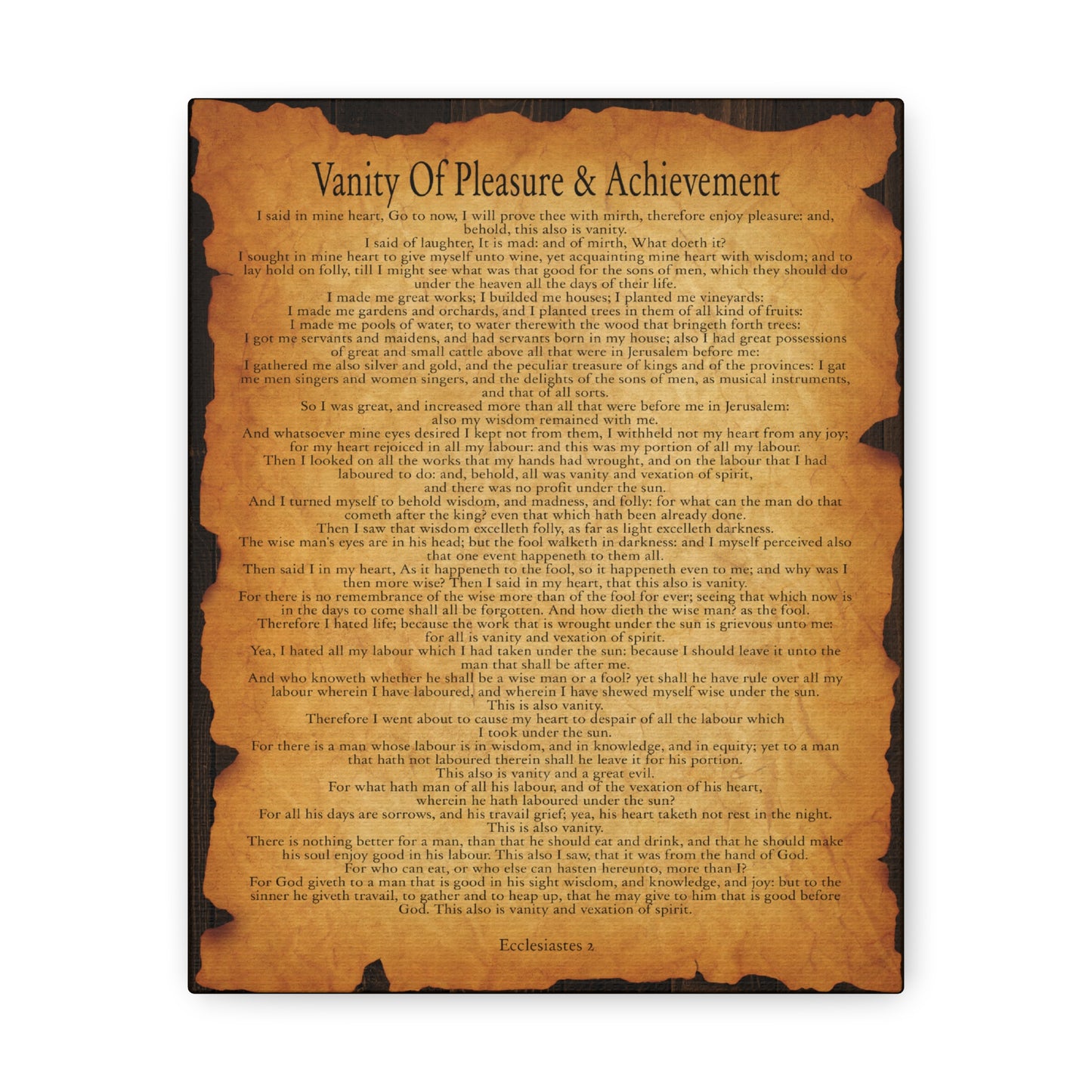 Vanity Of Pleasure & Achievement Ecclesiastes 2 Gold Brown Bible Verse Canvas Christian Wall Art Ready to Hang