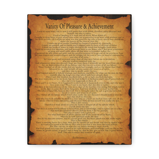 Vanity Of Pleasure & Achievement Ecclesiastes 2 Gold Brown Bible Verse Canvas Christian Wall Art Ready to Hang