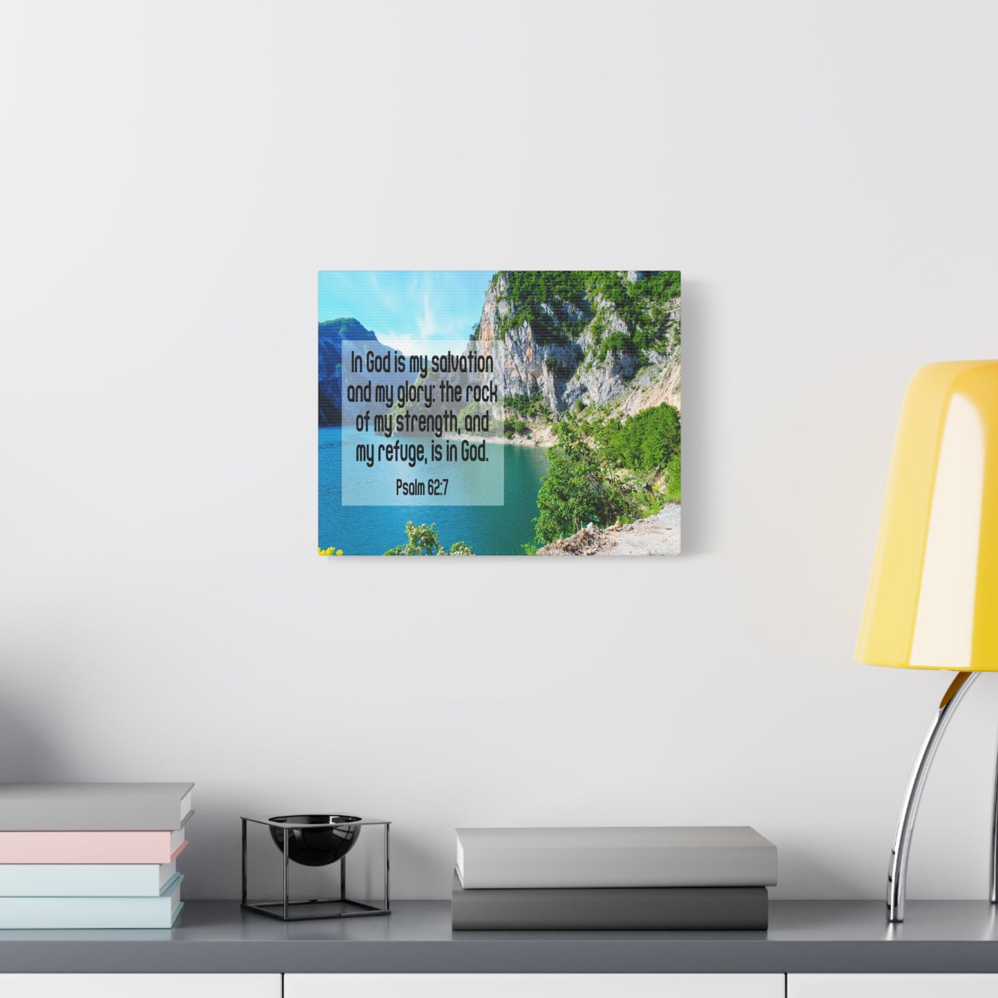 Scripture Canvas In God is My Salvation Psalm 62:7 Christian Wall Art Bible Verse Print Ready to Hang