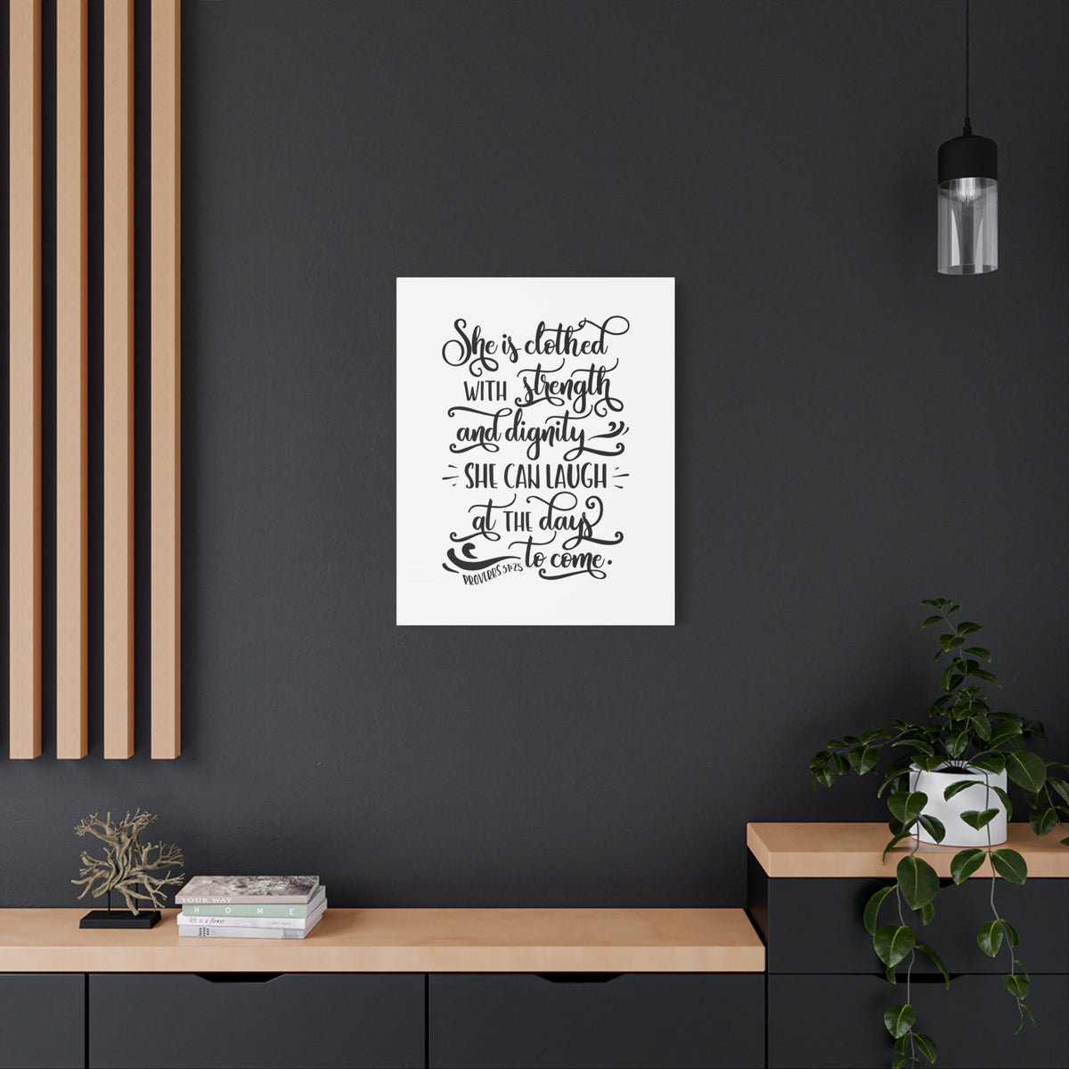 Scripture Canvas With Strength Proverbs 31:25 Christian Wall Art Bible Verse Print Ready to Hang