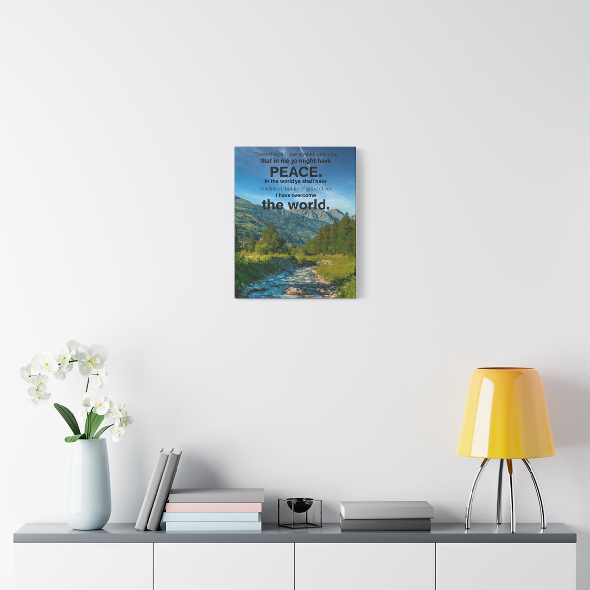 Scripture Canvas Peace the World John 16:33 Christian Wall Art Bible Verse Print Ready to Hang