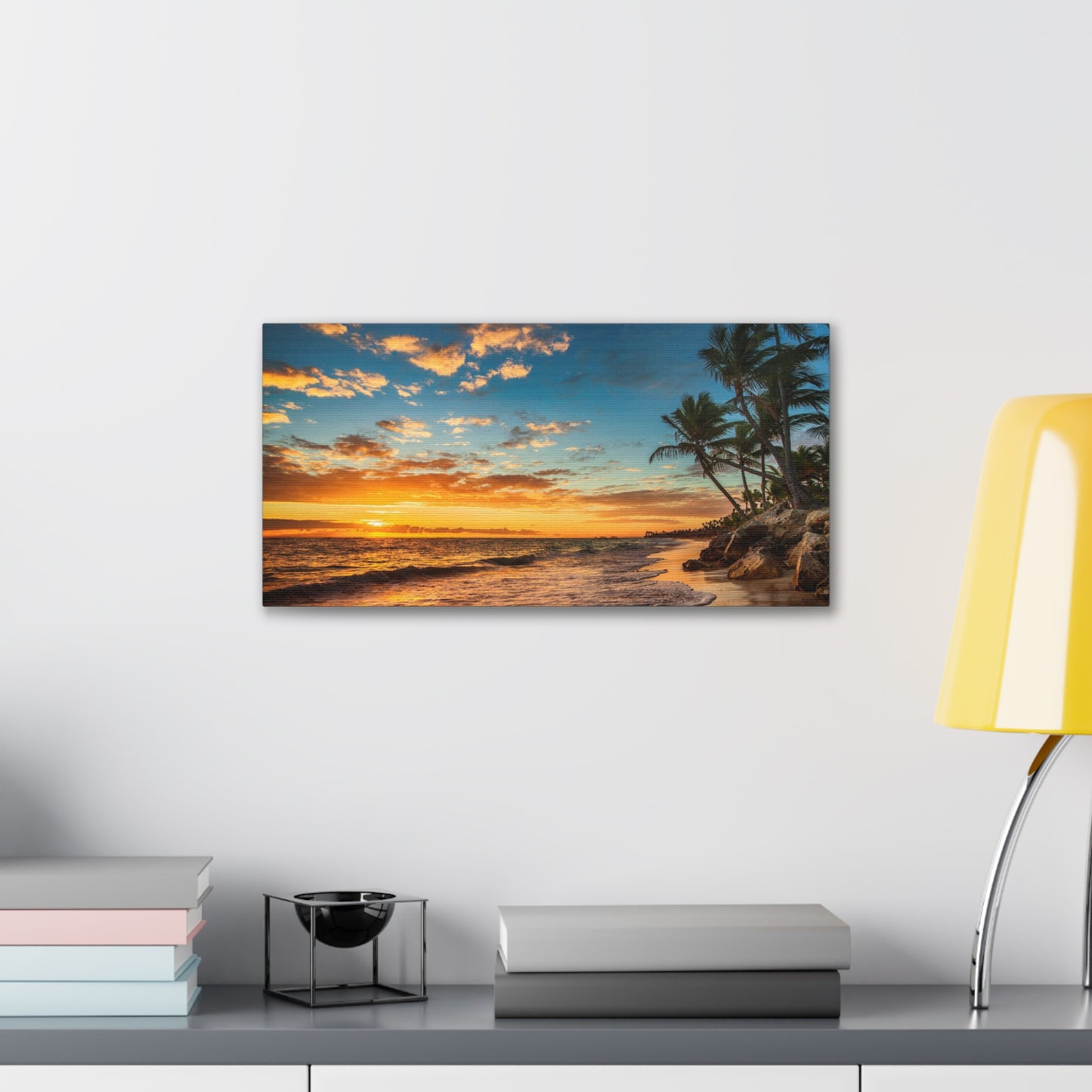 Tropical Island Beach Sunrise Ocean Canvas Wall Art for Home Decor Ready-to-Hang