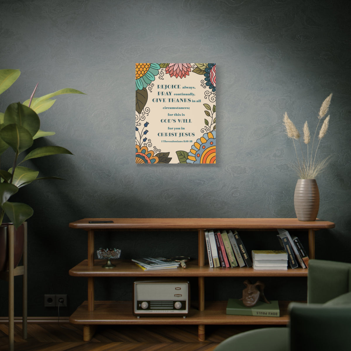 Scripture Canvas Rejoice Always 1 Thessalonians 5:16-18 Christian Wall Art Bible Verse Print Ready to Hang