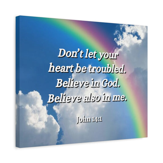 Scripture Canvas Believe In God John 14:1 Christian Wall Art Bible Verse Print Ready to Hang