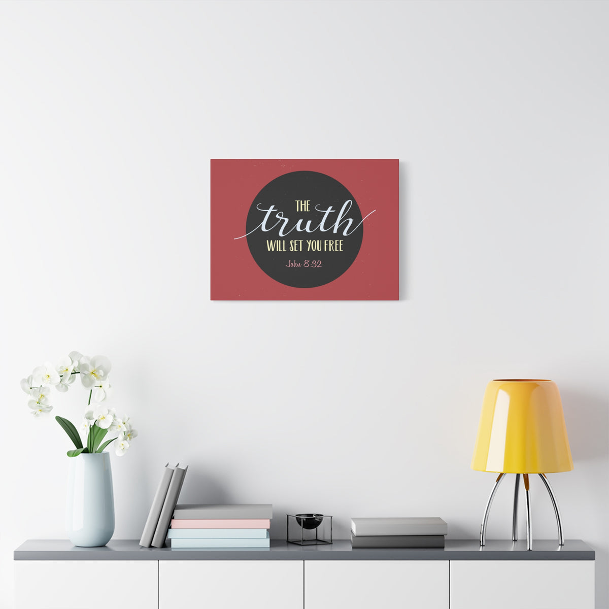 Scripture Canvas The Truth Red John 8:32 Christian Wall Art Bible Verse Print Ready to Hang